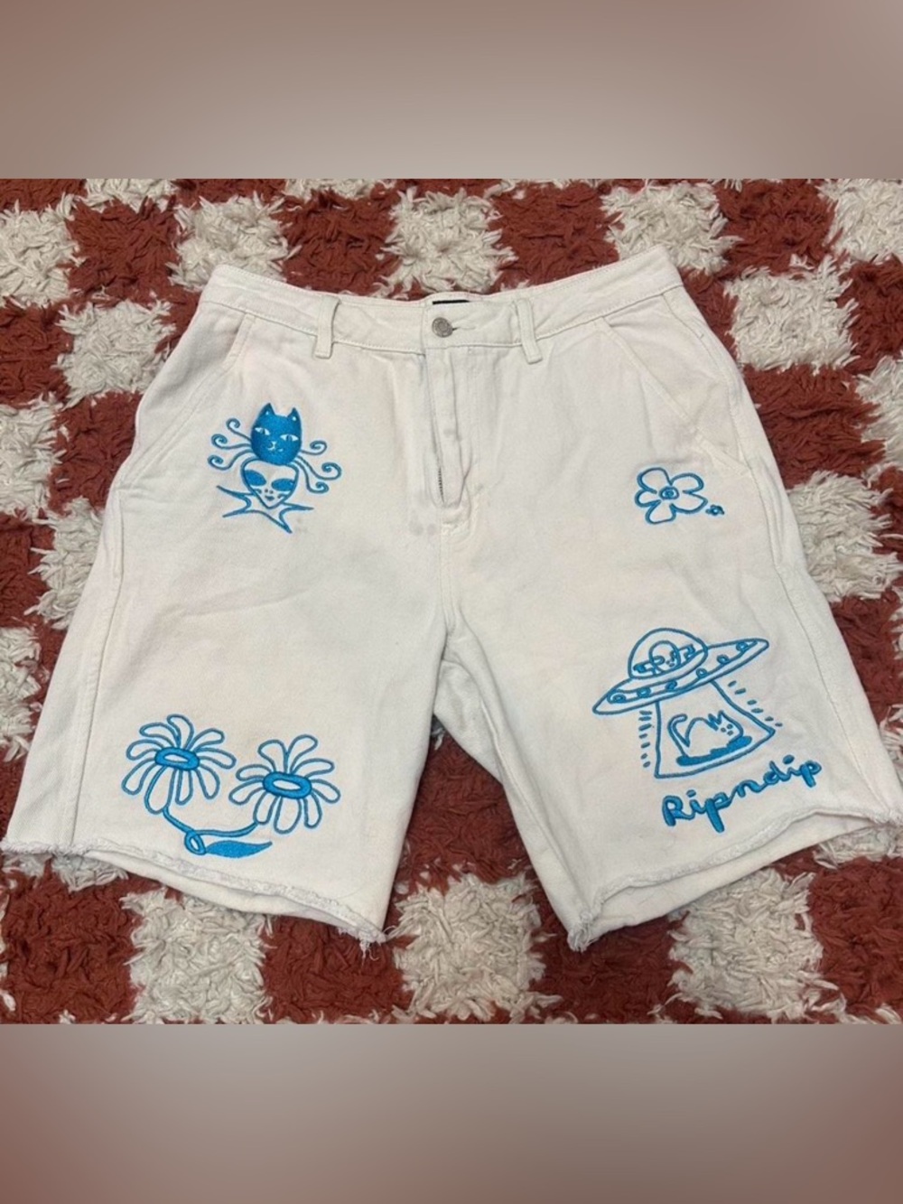 Ripndip White Shorts with Blue Graphic Prints
